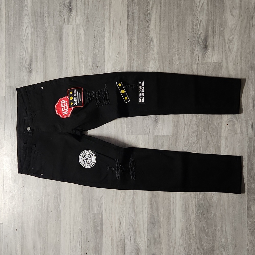 Brand New! Men's Patchwork Jeans skinny size 32 black
